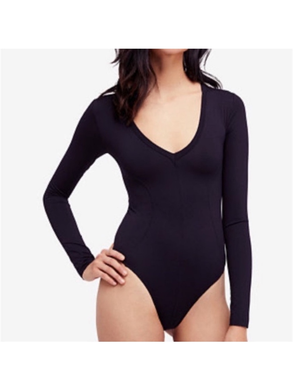 Free People Bodysuit Size XS/Small Black Longsleeve Vneck New